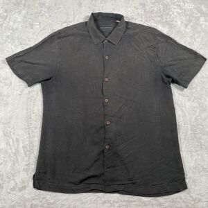 Tommy Bahama Silk Button Up Shirt Black Leaf Print Short Sleeve Menswear